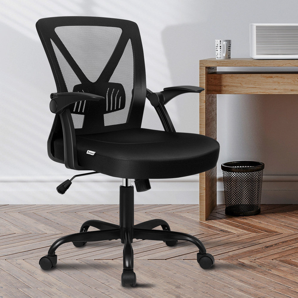 ALFORDSON Mesh Office Chair Flip-up Armrests All Black