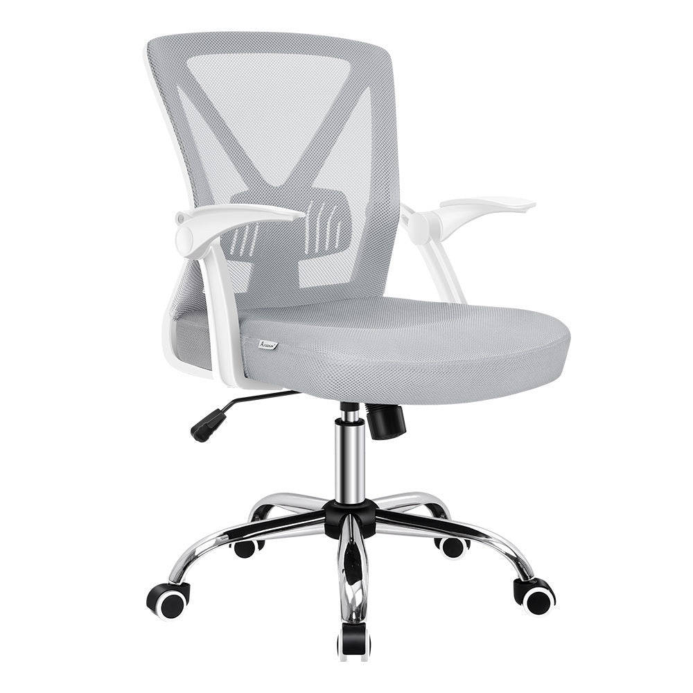 ALFORDSON Mesh Office Chair Flip-up Armrests White &amp; Grey