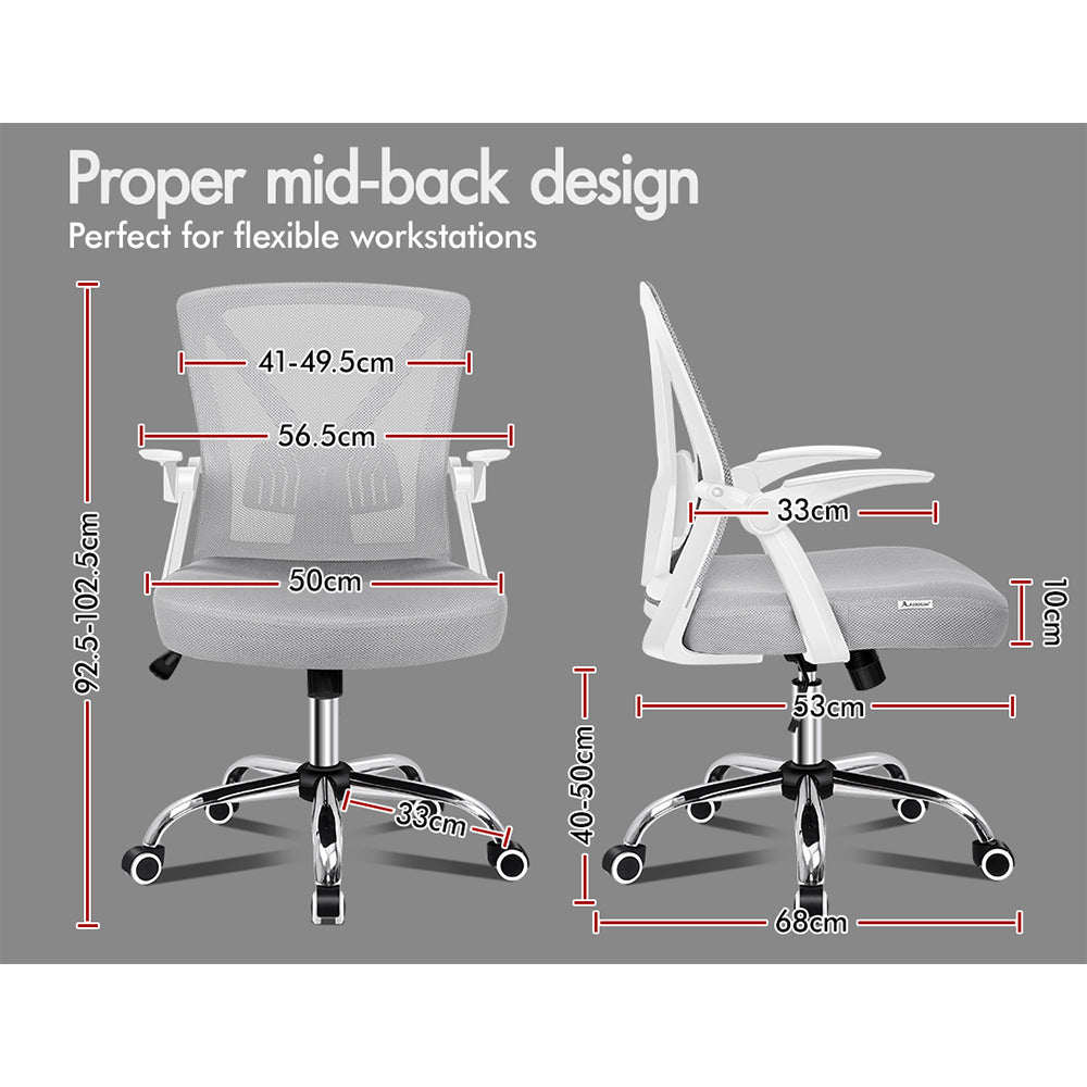 ALFORDSON Mesh Office Chair Flip-up Armrests White &amp; Grey