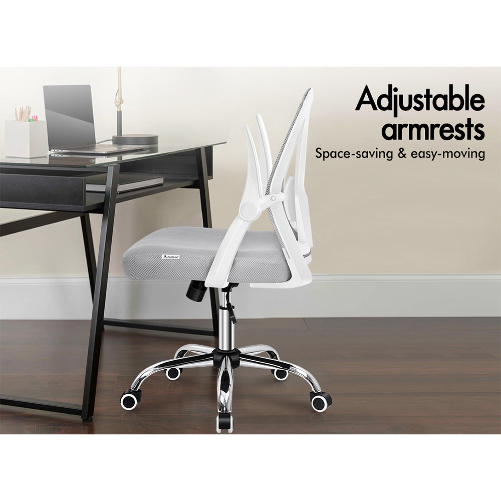 ALFORDSON Mesh Office Chair Flip-up Armrests White &amp; Grey