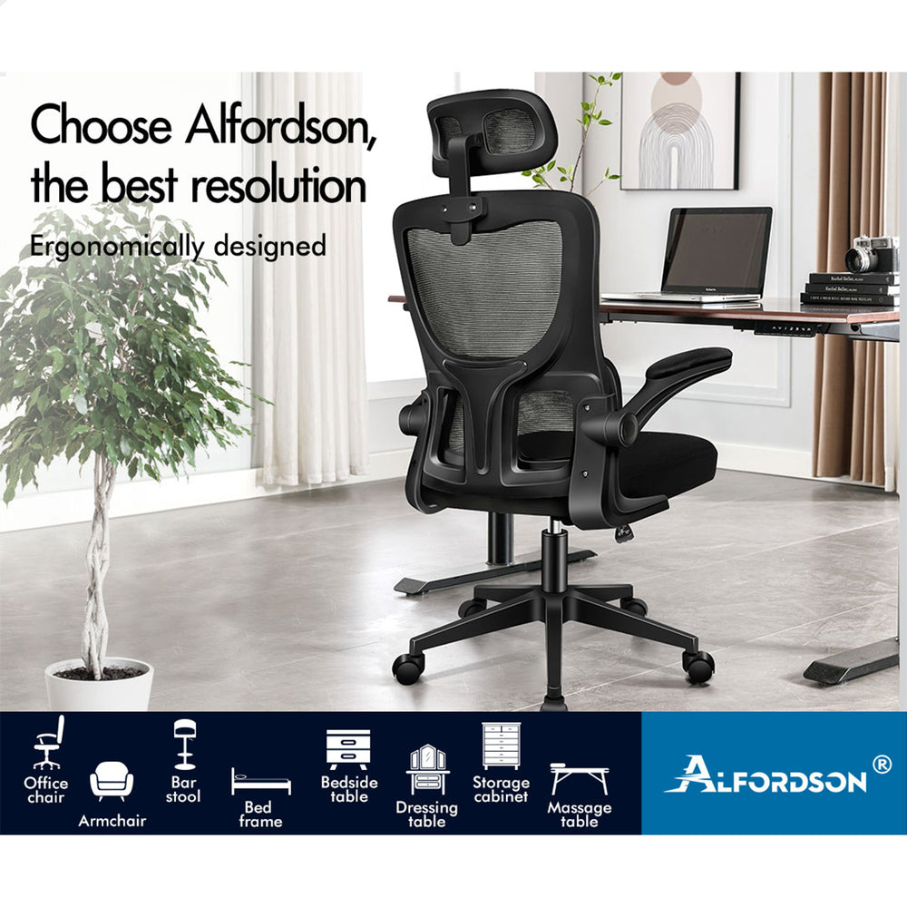 ALFORDSON Mesh Office Chair Executive Computer Fabric Seat Racing Tilt Study Work All Black