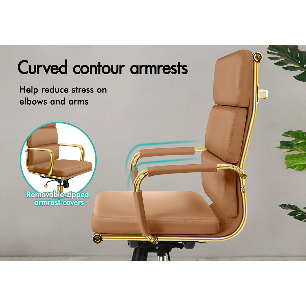 ALFORDSON Office Chair Foam Padded Gold &amp; Brown - High Back