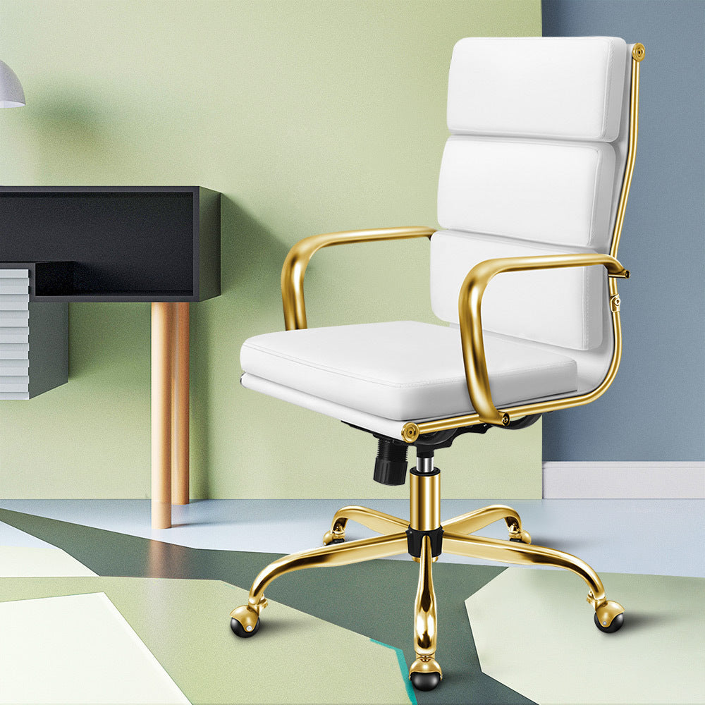 ALFORDSON Office Chair Foam Padded Gold &amp; White - High Back