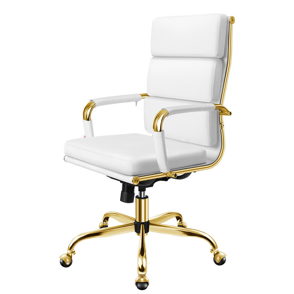 ALFORDSON Office Chair Foam Padded Gold &amp; White - High Back