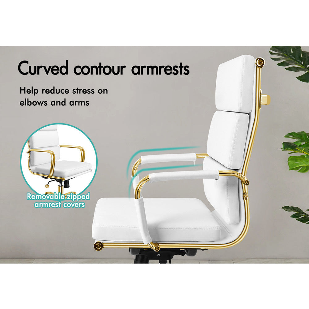 ALFORDSON Office Chair Foam Padded Gold &amp; White - High Back