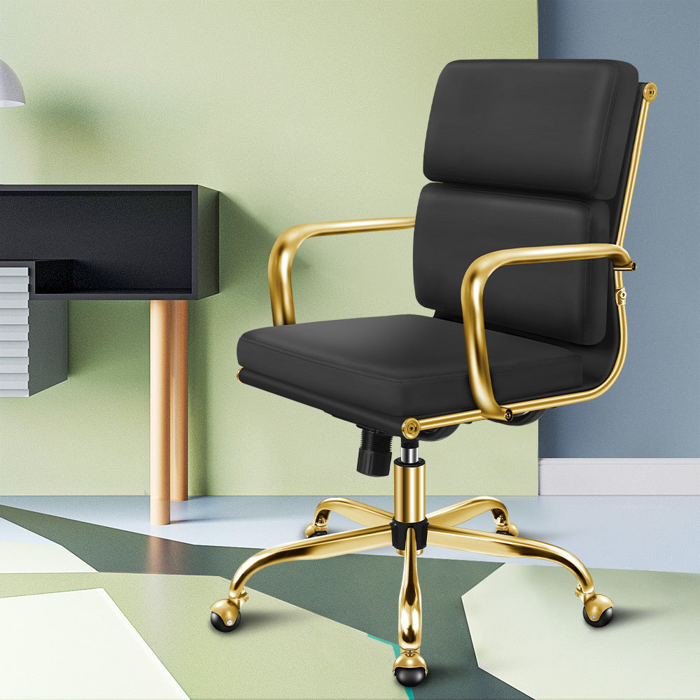 ALFORDSON Office Chair Foam Padded Gold &amp; Black - Mid Back