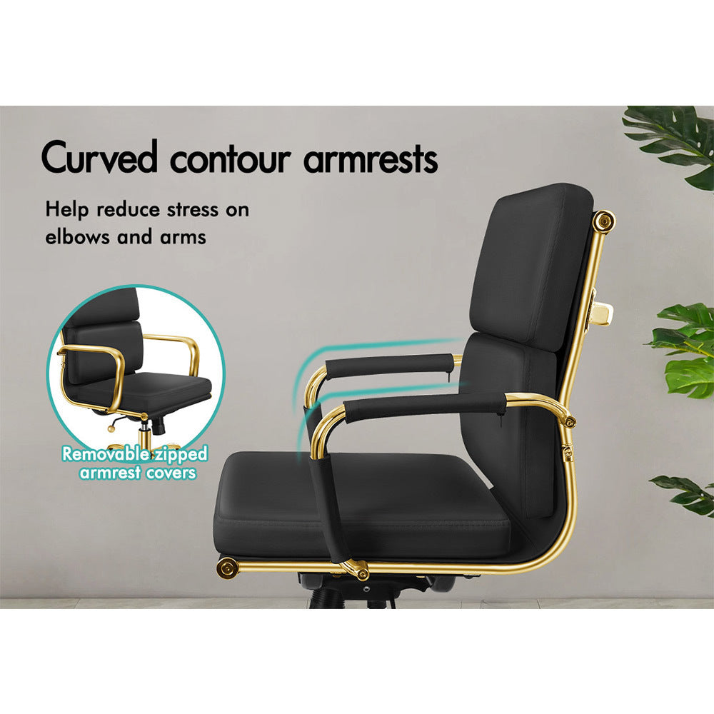 ALFORDSON Office Chair Foam Padded Gold &amp; Black - Mid Back