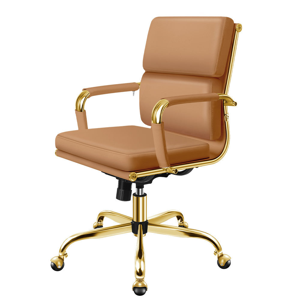 ALFORDSON Office Chair Foam Padded Gold &amp; Brown - Mid Back