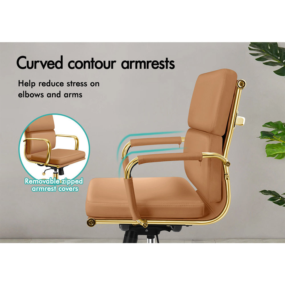 ALFORDSON Office Chair Foam Padded Gold &amp; Brown - Mid Back