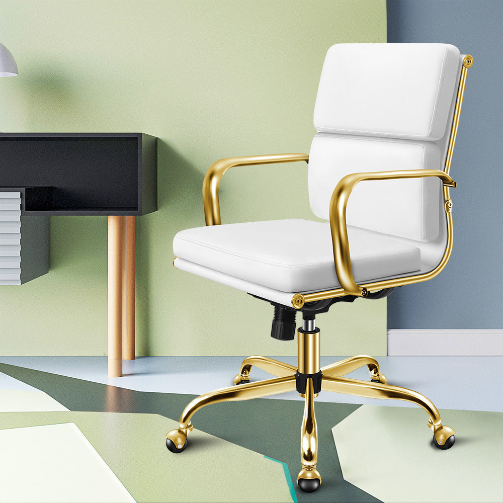 ALFORDSON Office Chair Foam Padded Gold &amp; White - Mid Back