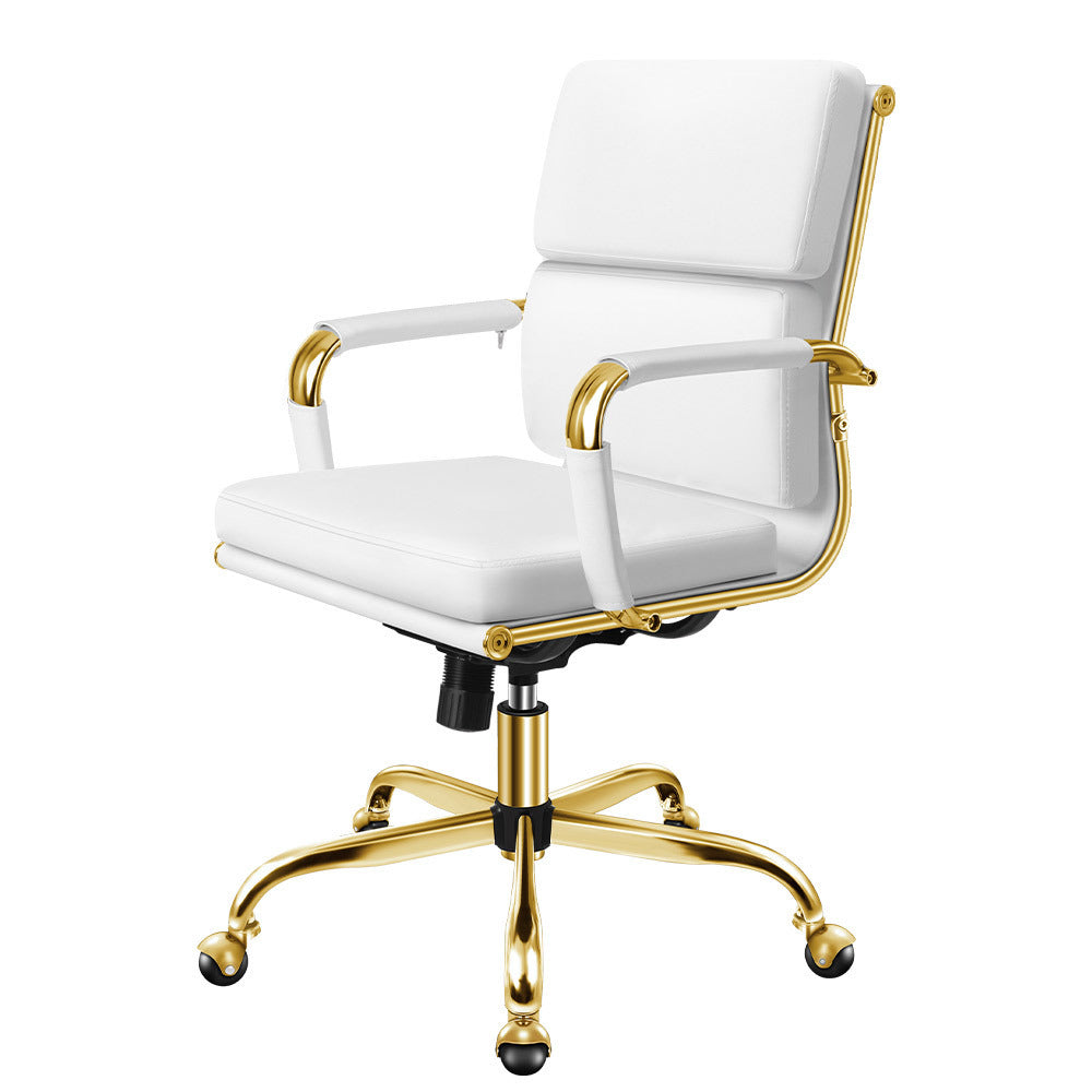 ALFORDSON Office Chair Foam Padded Gold &amp; White - Mid Back