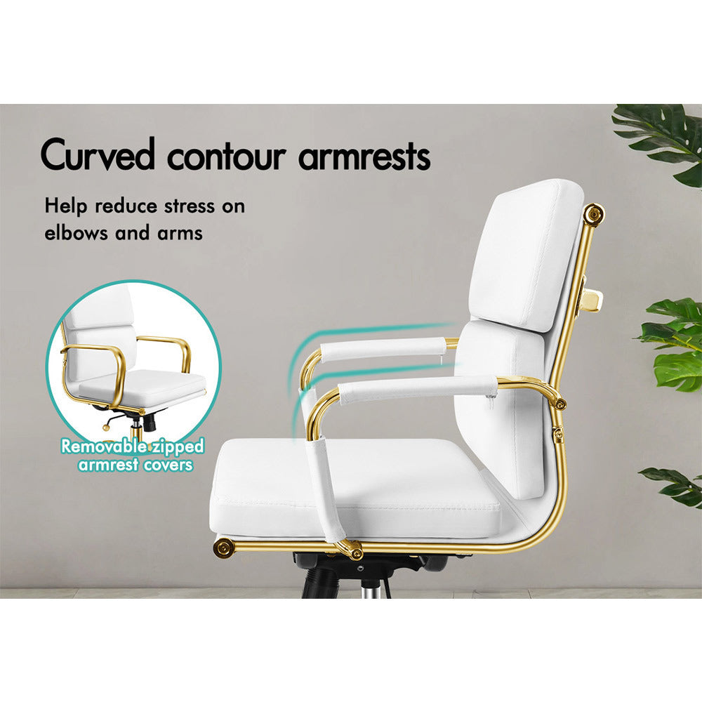 ALFORDSON Office Chair Foam Padded Gold &amp; White - Mid Back