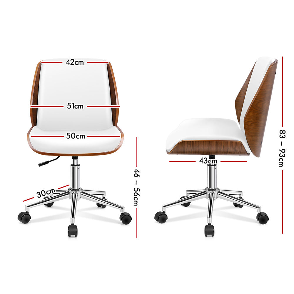 ALFORDSON Wooden Office Chair Computer Chairs Wood Seat PU Leather White