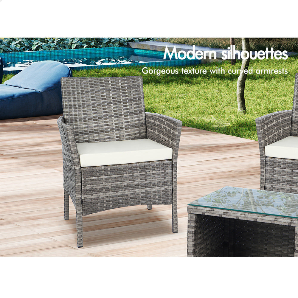 ALFORDSON Outdoor Furniture 3PCS Wicker Bistro Set Patio Chairs Table Grey