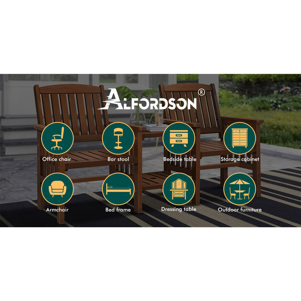 ALFORDSON Wooden Garden Bench Loveseat Outdoor Chairs Table Set Patio Brown