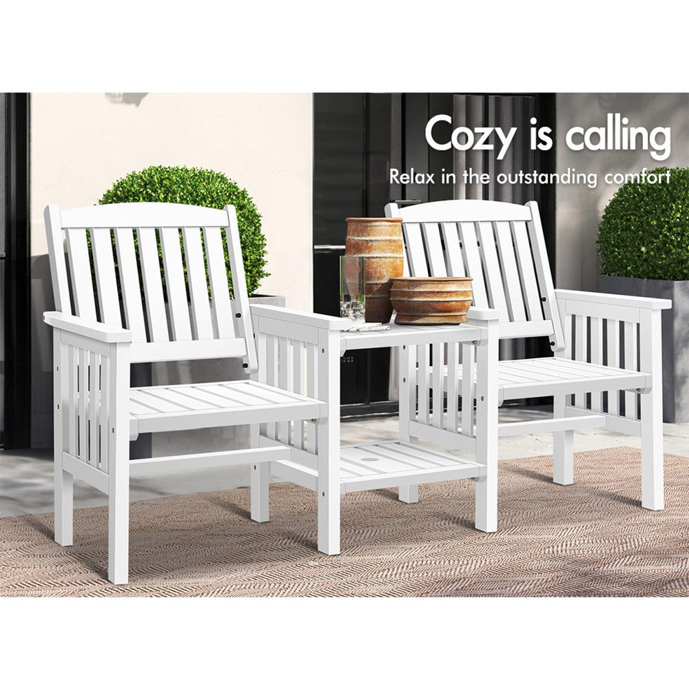 ALFORDSON Wooden Garden Bench Loveseat Outdoor Chairs Table Set Patio White