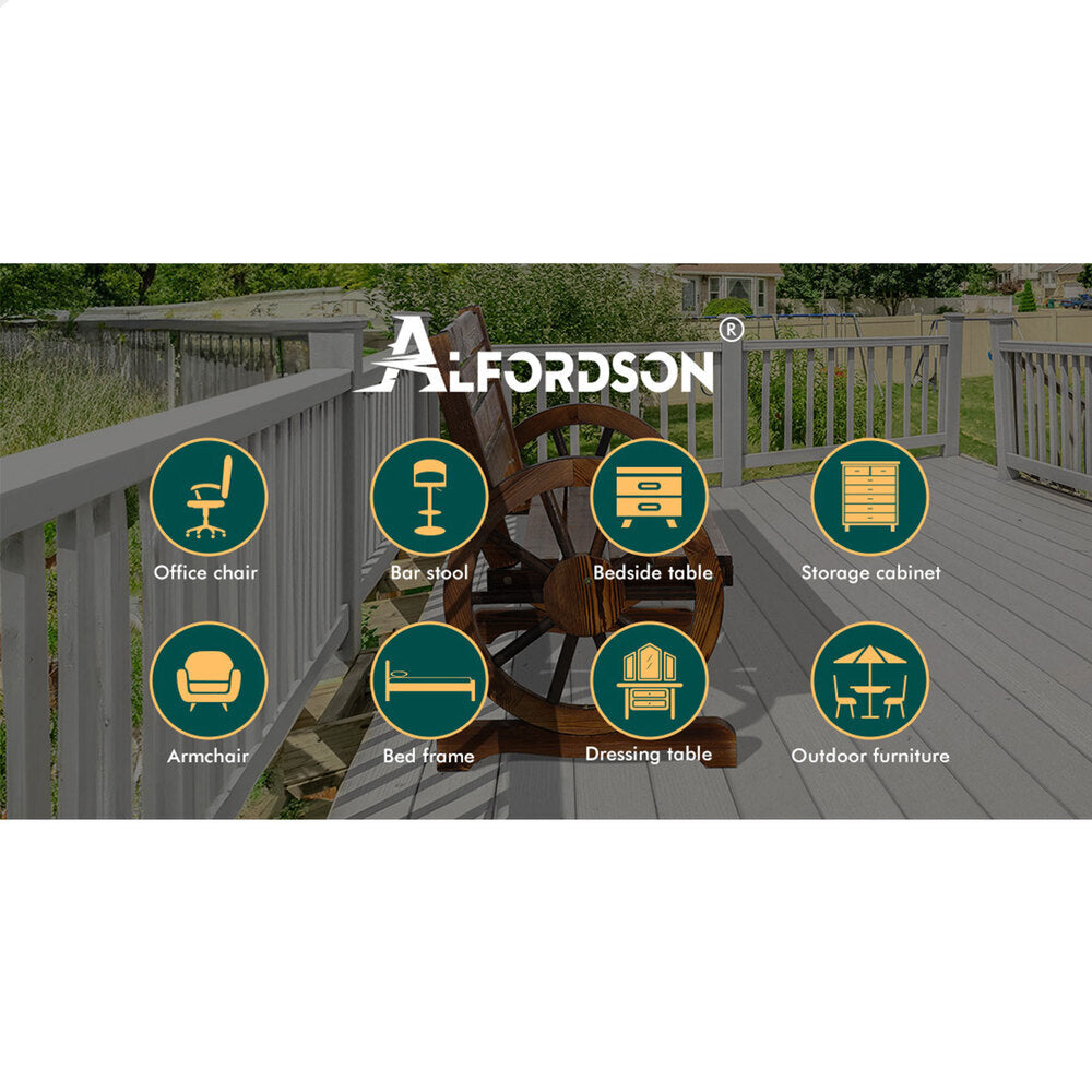 ALFORDSON Wooden Garden Bench Wagon Wheel Chair Seat Outdoor Patio Charcoal