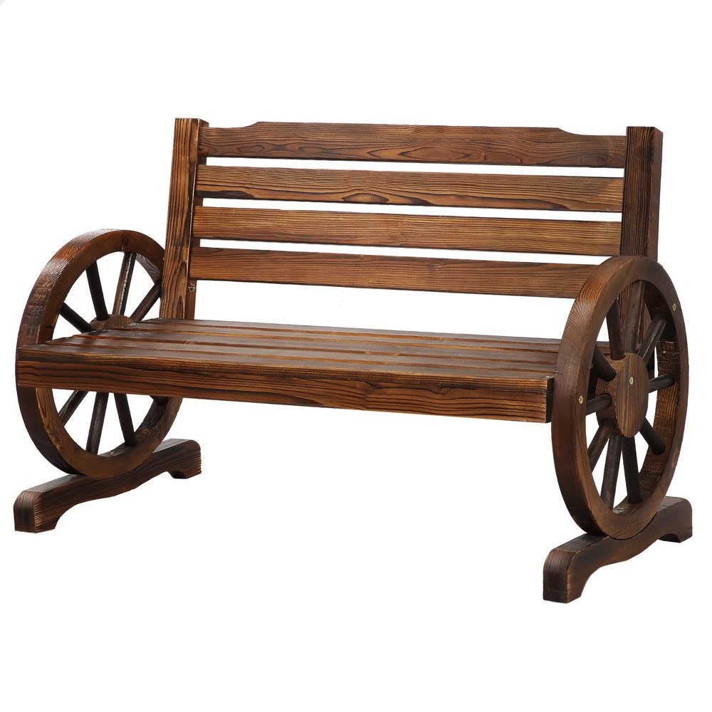 ALFORDSON Wooden Garden Bench Wagon Wheel Chair Seat Outdoor Patio Charcoal