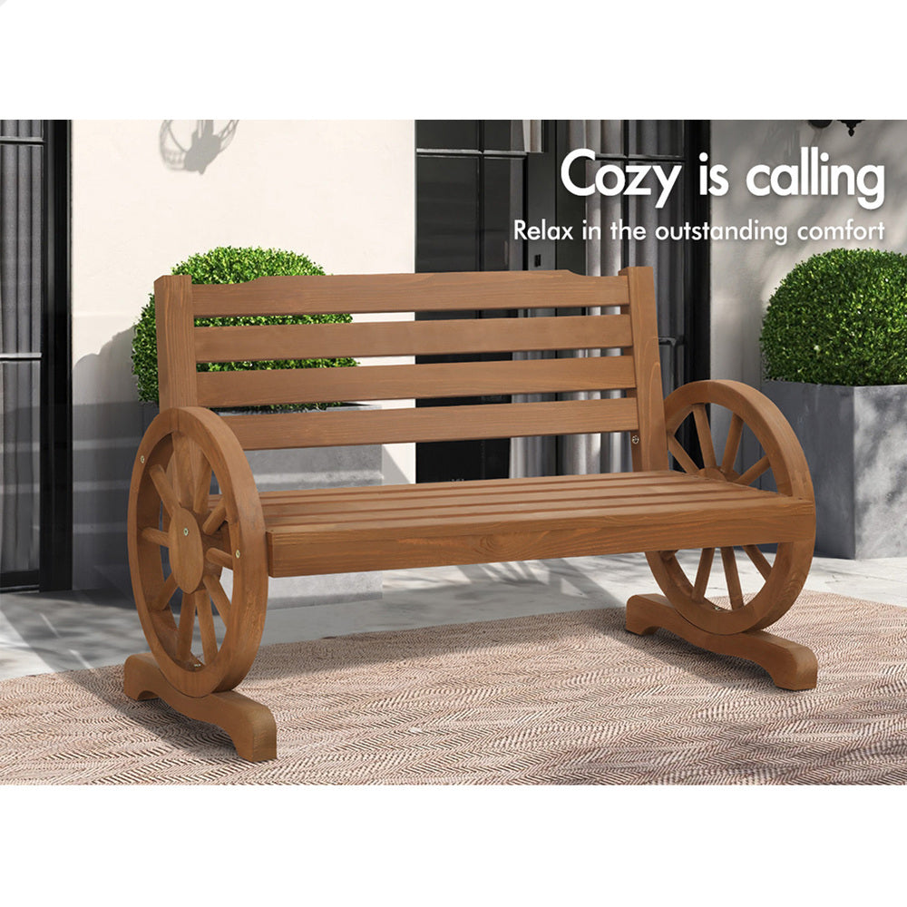 ALFORDSON Wooden Garden Bench Wagon Wheel Chair Seat Outdoor Patio Natural