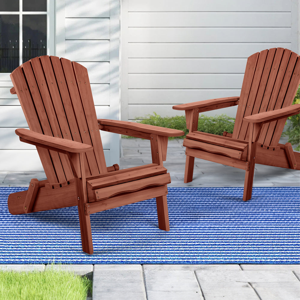 ALFORDSON 2 Outdoor Chairs Wooden Adirondack Patio Furniture Beach Garden Brown