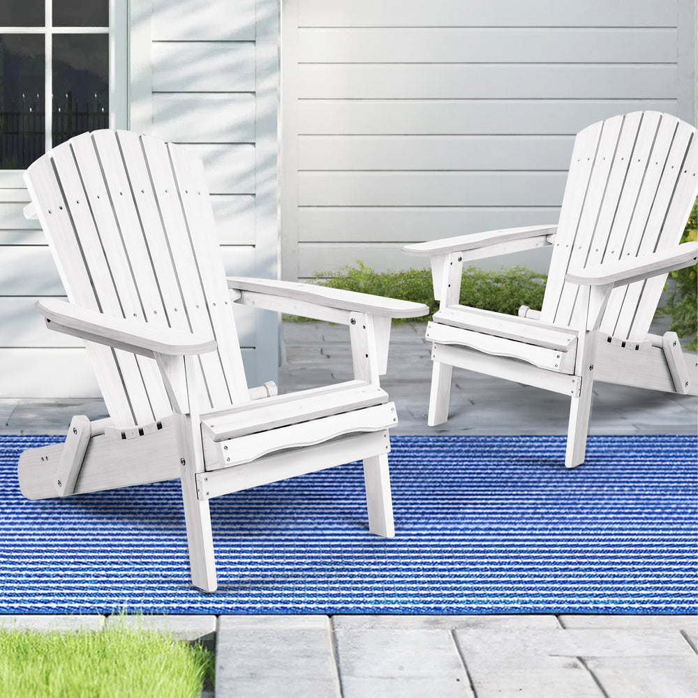 ALFORDSON 2 Outdoor Chairs Wooden Adirondack Patio Furniture Beach Garden White