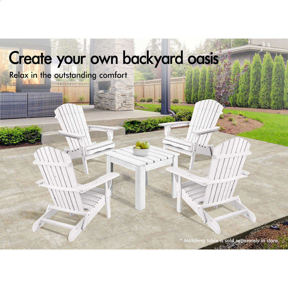 ALFORDSON 2 Outdoor Chairs Wooden Adirondack Patio Furniture Beach Garden White