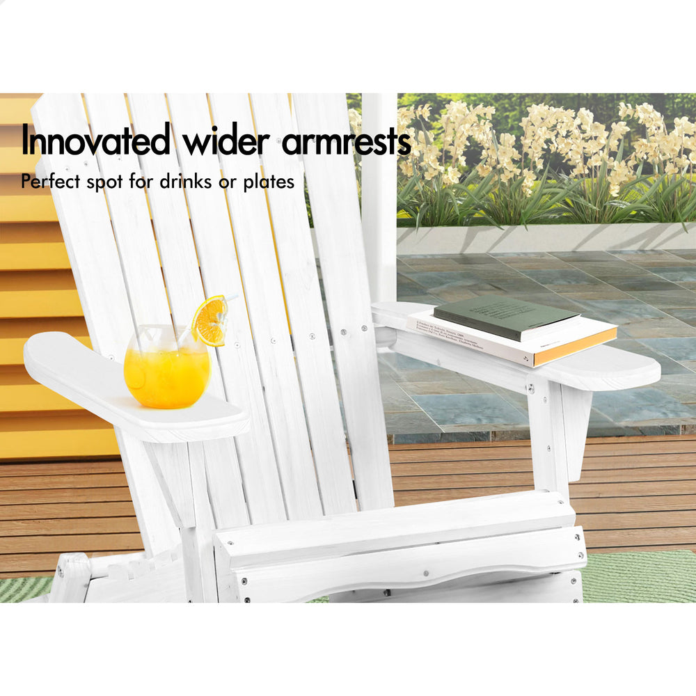 ALFORDSON 2 Outdoor Chairs Wooden Adirondack Patio Furniture Beach Garden White