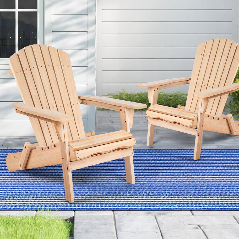 ALFORDSON 2 Outdoor Chairs Wooden Adirondack Patio Furniture Beach Garden Natural