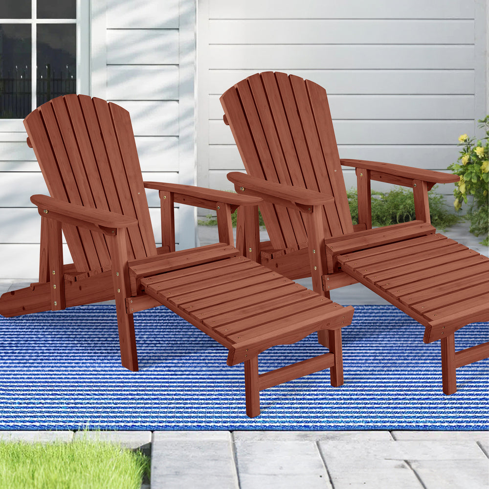 ALFORDSON 2 Outdoor Chairs Wooden Adirondack w/ Ottoman Patio Beach Garden Brown