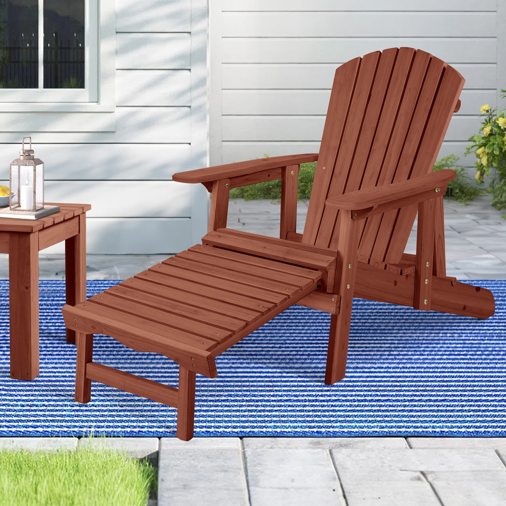 ALFORDSON Outdoor Chairs Wooden Adirondack w/ Ottoman Patio Beach Garden Brown