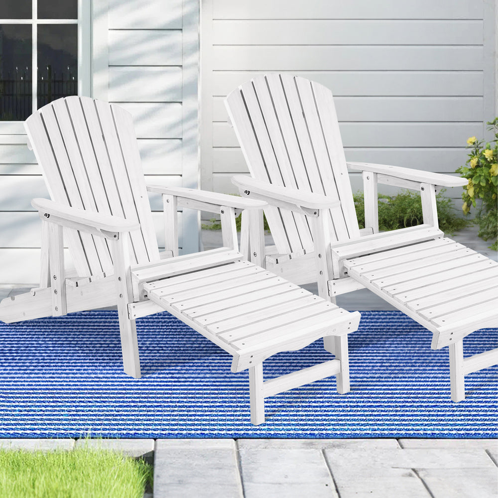 ALFORDSON 2 Outdoor Chairs Wooden Adirondack w/ Ottoman Patio Beach Garden White