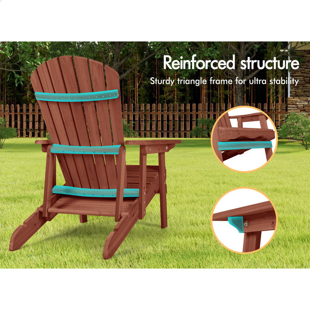 ALFORDSON Adirondack Chairs Table 3PCS Set Outdoor Furniture w/ Ottoman Beach Brown