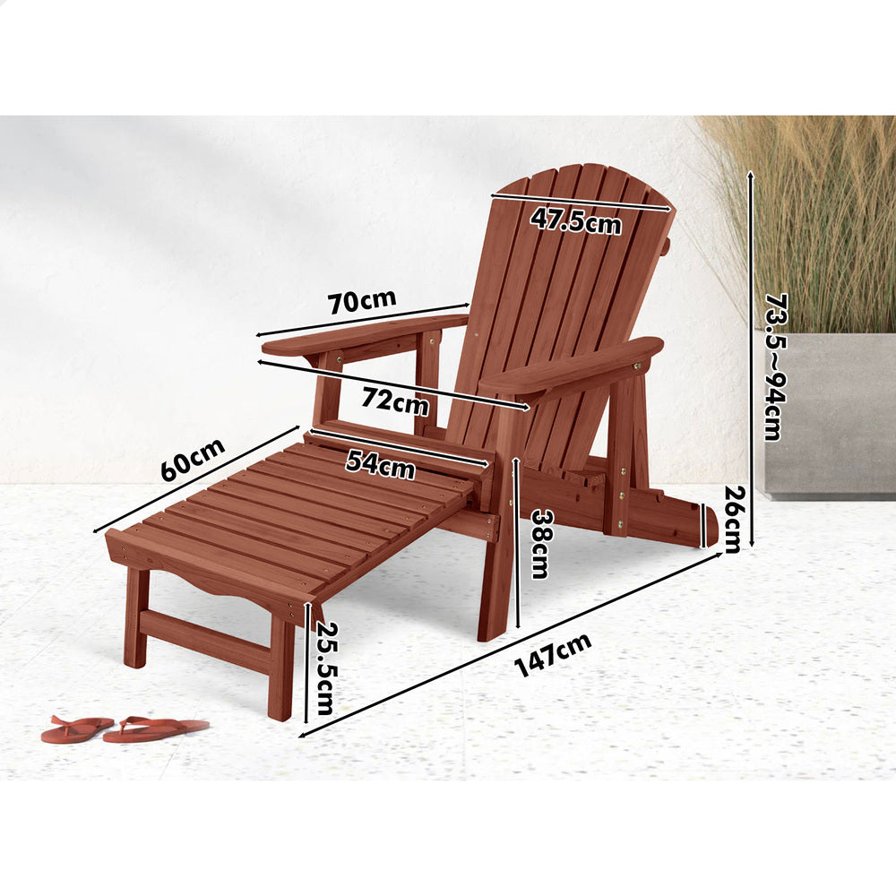 ALFORDSON Adirondack Chairs Table 3PCS Set Outdoor Furniture w/ Ottoman Beach Brown