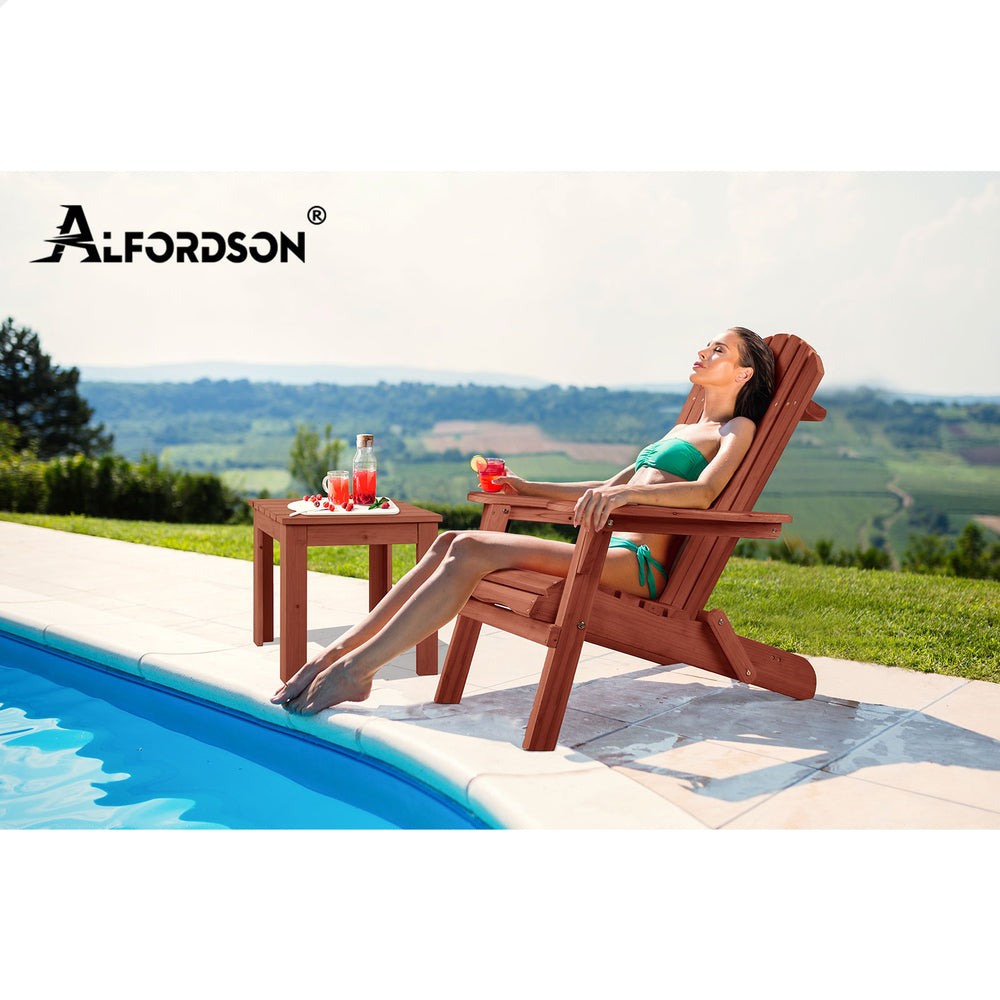 ALFORDSON Adirondack Chair Table 2PCS Set Wooden Outdoor Furniture Beach Brown