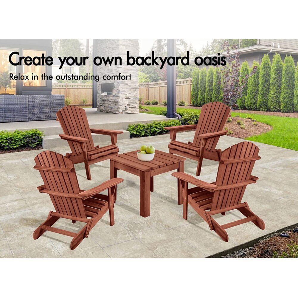 ALFORDSON Adirondack Chairs Table 3PCS Set Wooden Outdoor Furniture Beach Brown