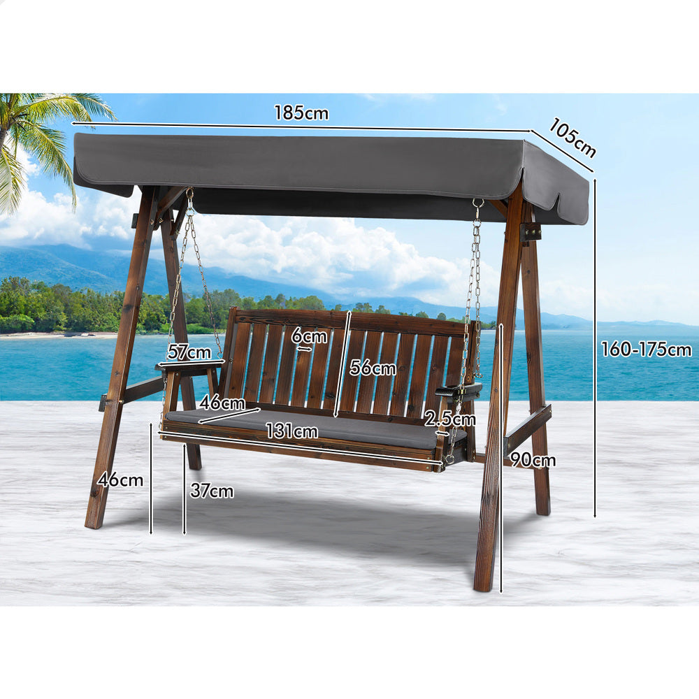 ALFORDSON Swing Chair Outdoor Furniture Wooden Garden Patio Canopy Charcoal XL