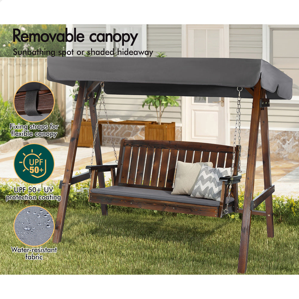 ALFORDSON Swing Chair Outdoor Furniture Wooden Garden Patio Canopy Charcoal XL