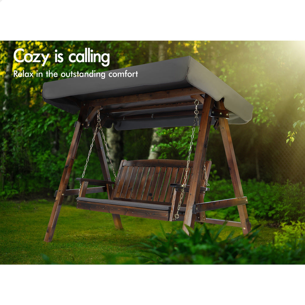 ALFORDSON Swing Chair Outdoor Furniture Wooden Garden Patio Canopy Charcoal XL