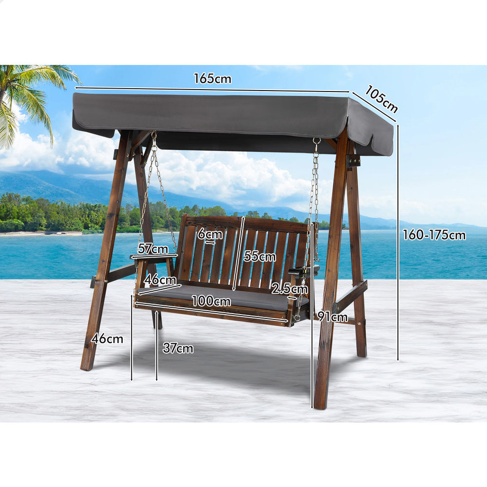 ALFORDSON Swing Chair Outdoor Furniture Wooden Garden Canopy Charcoal