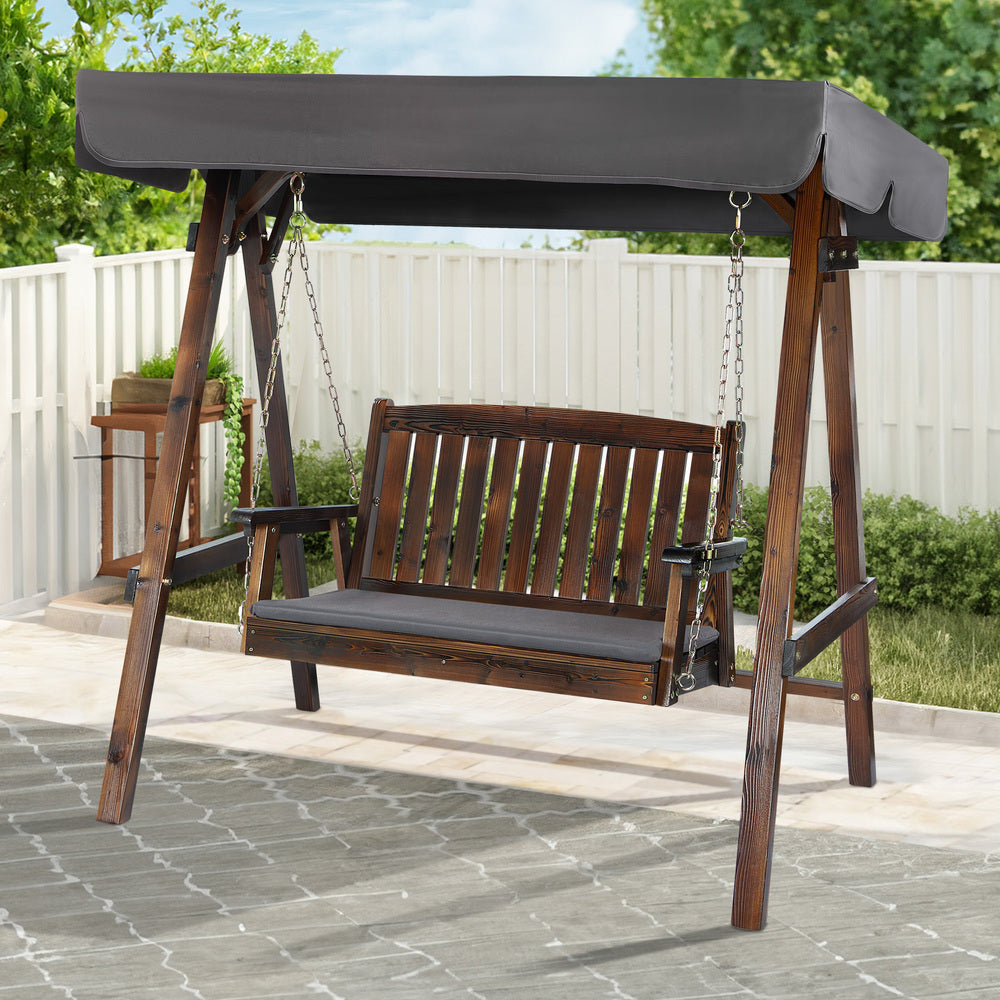 ALFORDSON Swing Chair Outdoor Furniture Wooden Garden Canopy Charcoal