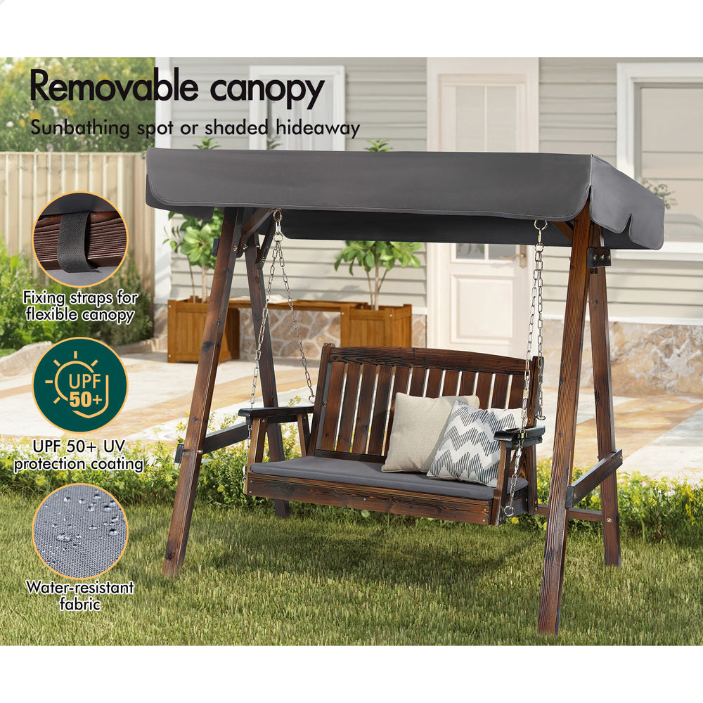 ALFORDSON Swing Chair Outdoor Furniture Wooden Garden Canopy Charcoal