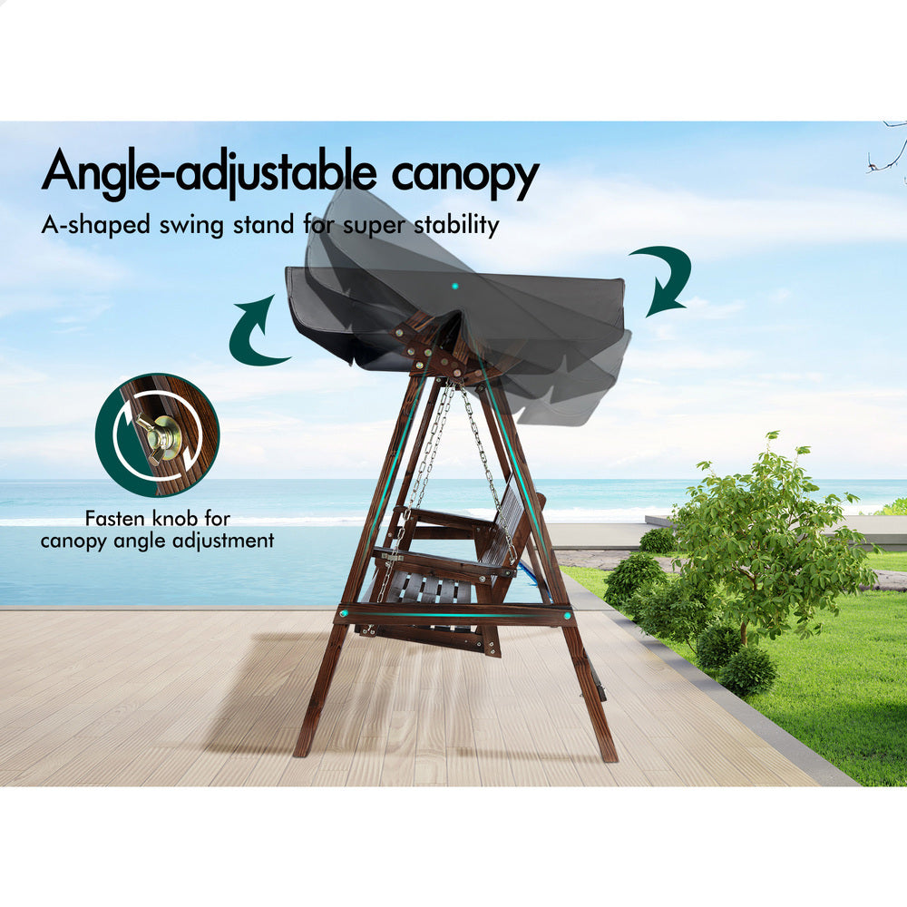 ALFORDSON Swing Chair Outdoor Furniture Wooden Garden Canopy Charcoal