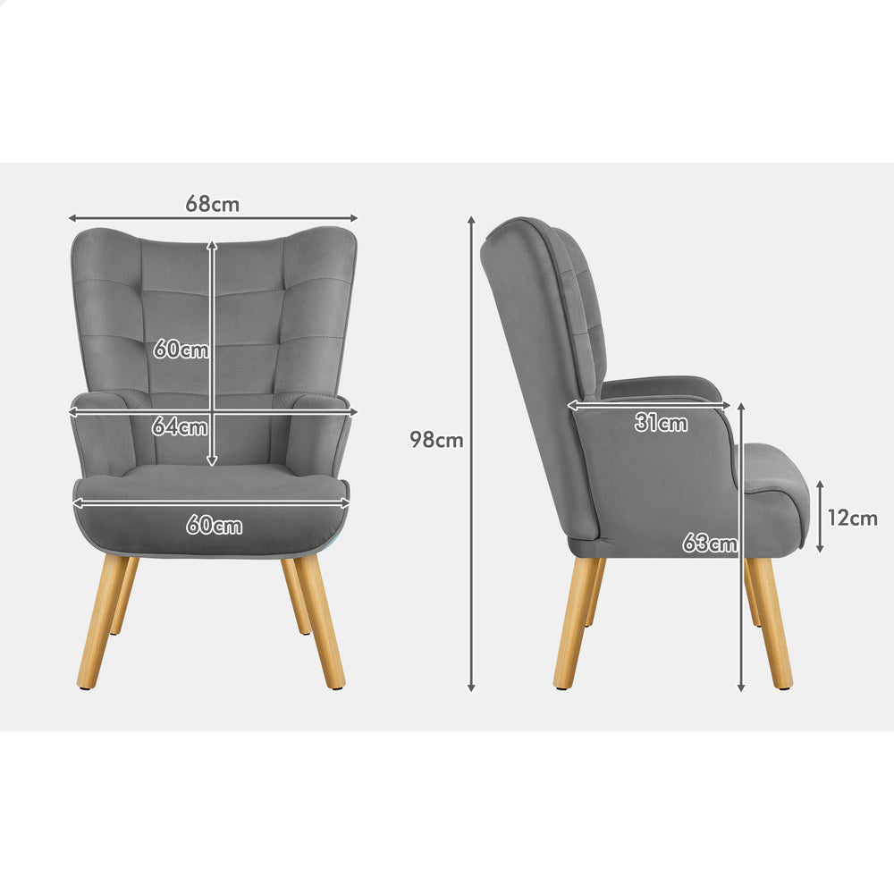 ALFORDSON Wooden Armchair Velvet Accent Chair Lounge Sofa Ottoman Footstool