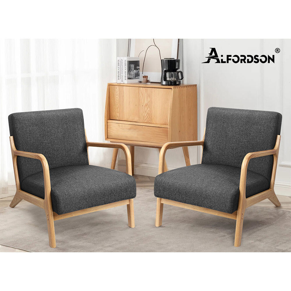 ALFORDSON Wooden Armchair Lounge Chair Accent Sofa Couch Fabric Seat Grey