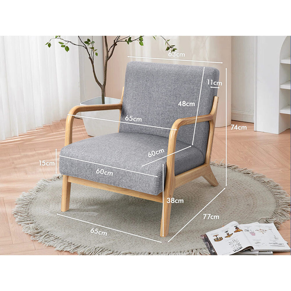 ALFORDSON Wooden Armchair Accent Chair Fabric Lounge Sofa Couch Seat Grey