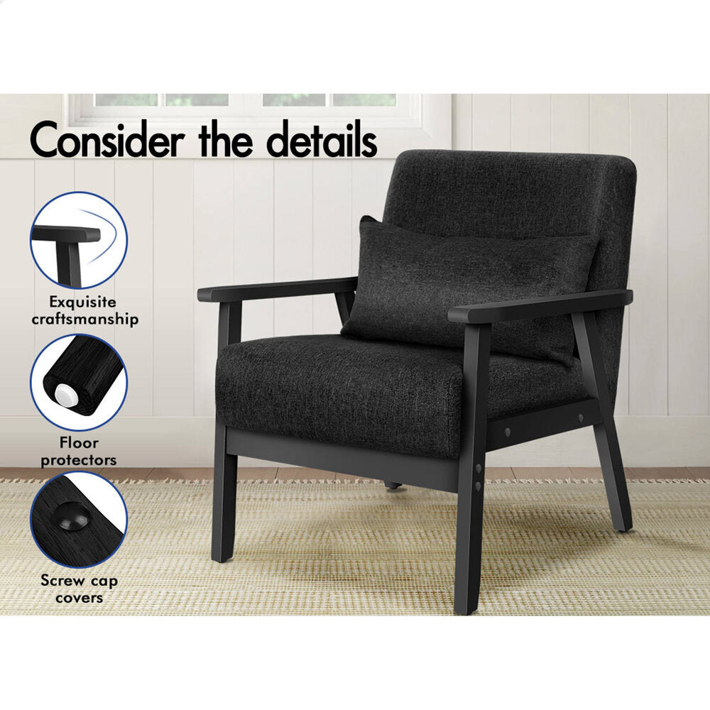 ALFORDSON Wooden Armchair Lounge Accent Chair Fabric All Black