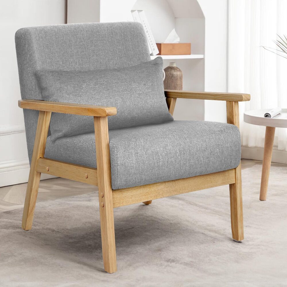 ALFORDSON Armchair Wooden Lounge Chair Accent Fabric Seat Sofa Couch Grey