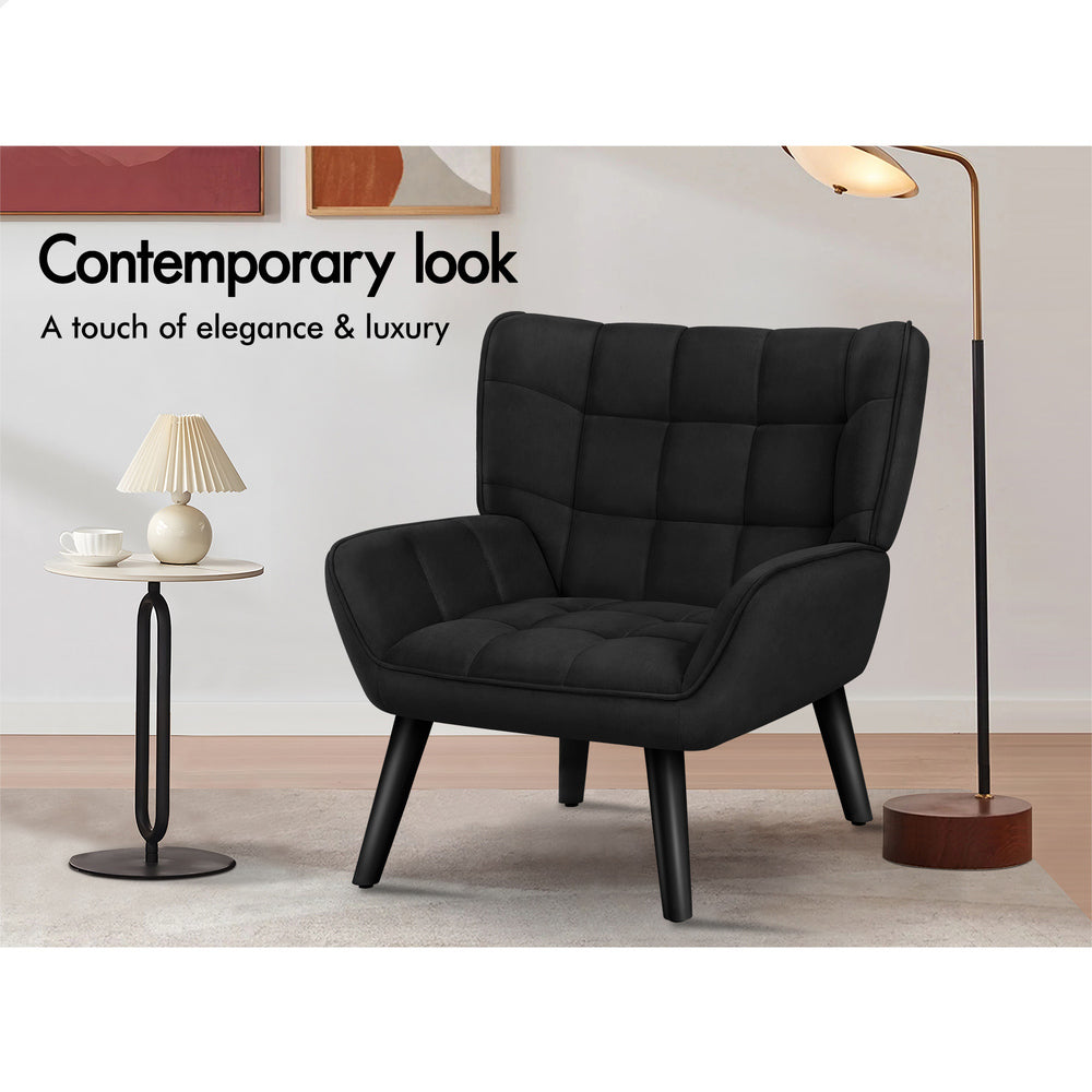 ALFORDSON Wooden Armchair Accent Tub Chair Lounge Sofa Couch Velvet Seat Black