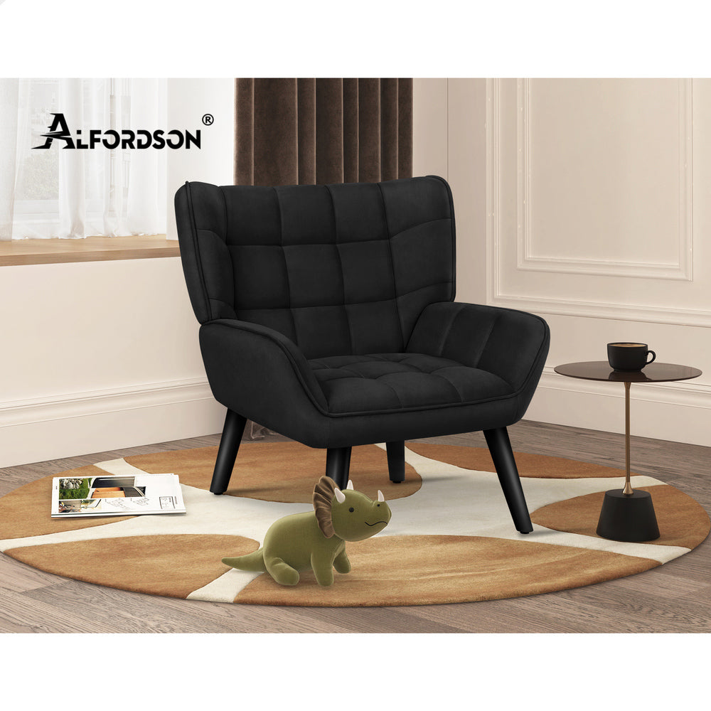 ALFORDSON Wooden Armchair Accent Tub Chair Lounge Sofa Couch Velvet Seat Black