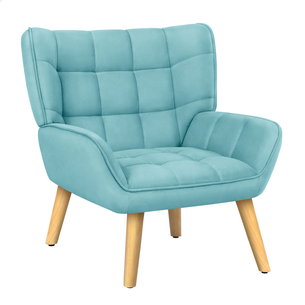 ALFORDSON Wooden Armchair Accent Chair Lounge Sofa Couch Velvet Tub Seat Blue